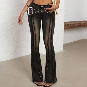 Black Distressed Skinny Jeans with Belt